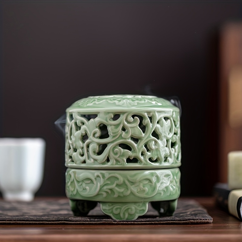 Home Fragrance Incense Sticks - 1 Set Chinesischer Lotus-Räucherstäbchenhalter aus Yue-Keramik