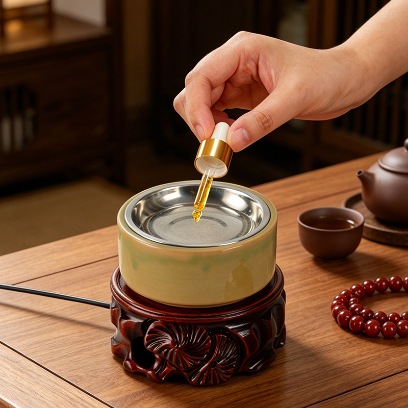 Home Fragrance Oil Burner - Keramischer Elektronischer Räucherstäbchenhalter mit Eingebauter LED-Beleuchtung,