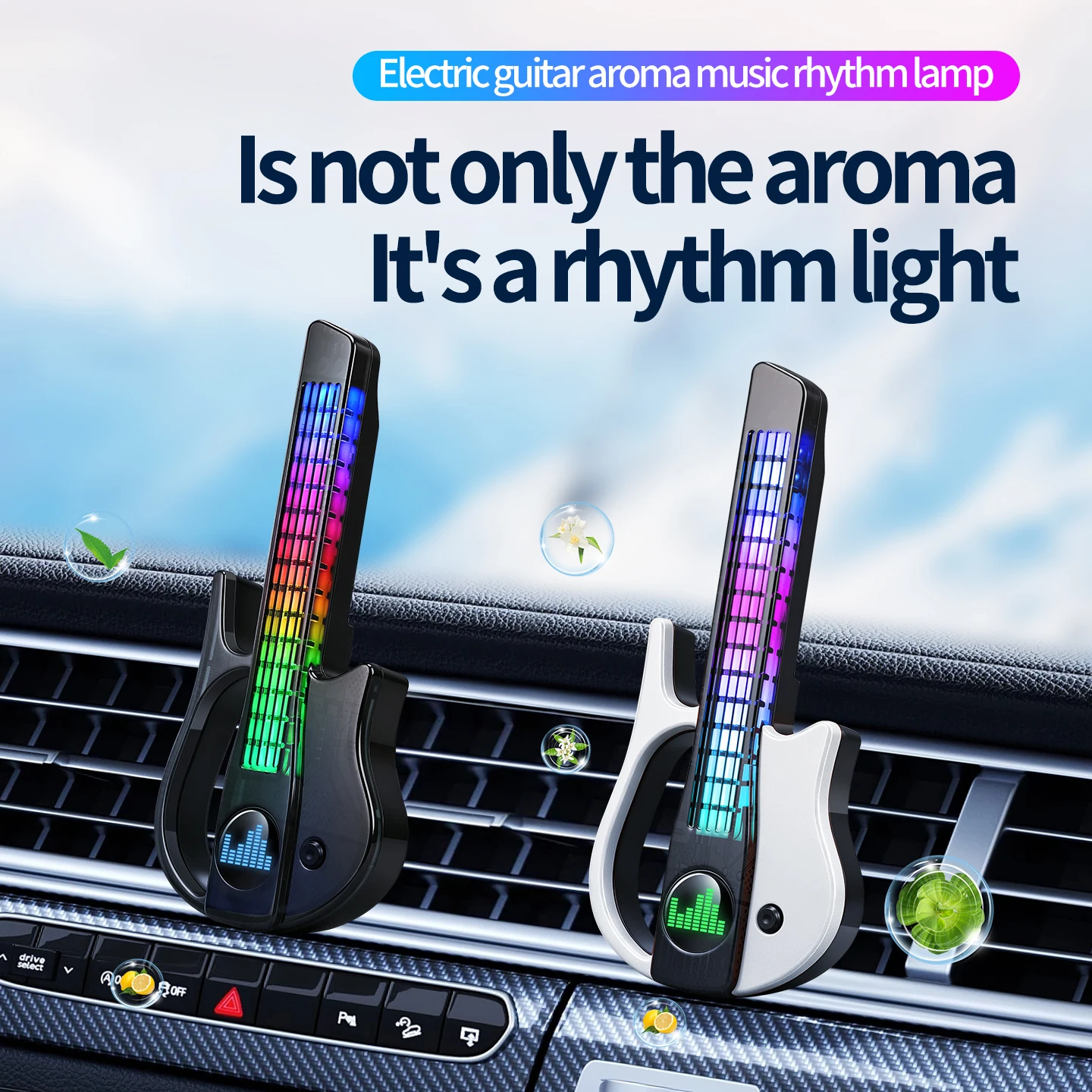 Gel Air Freshener - Neues Gitarren-Auto-Lüftungslicht mit RGB-Musik-Rhythmus-Atmosphärenlicht, sprachgesteuertem LED-Aromatherapie-Diffusor