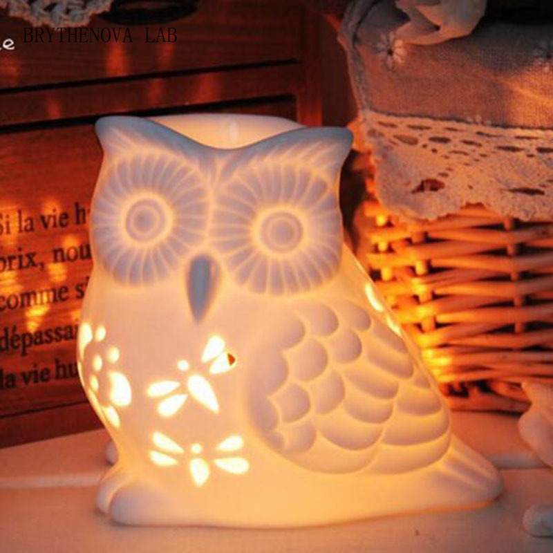 Home Fragrance Oil Burner - Porzellan-Aromabrenner in Eulenform, Ätherisches Öl-Brenner, Kerzenhalter,